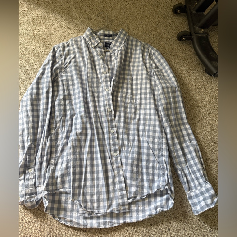 J. Crew Light Blue and White Checkered Men's Shirt